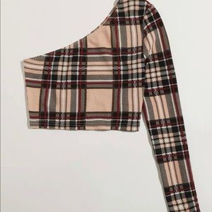 One Shoulder Plaid Crop Top